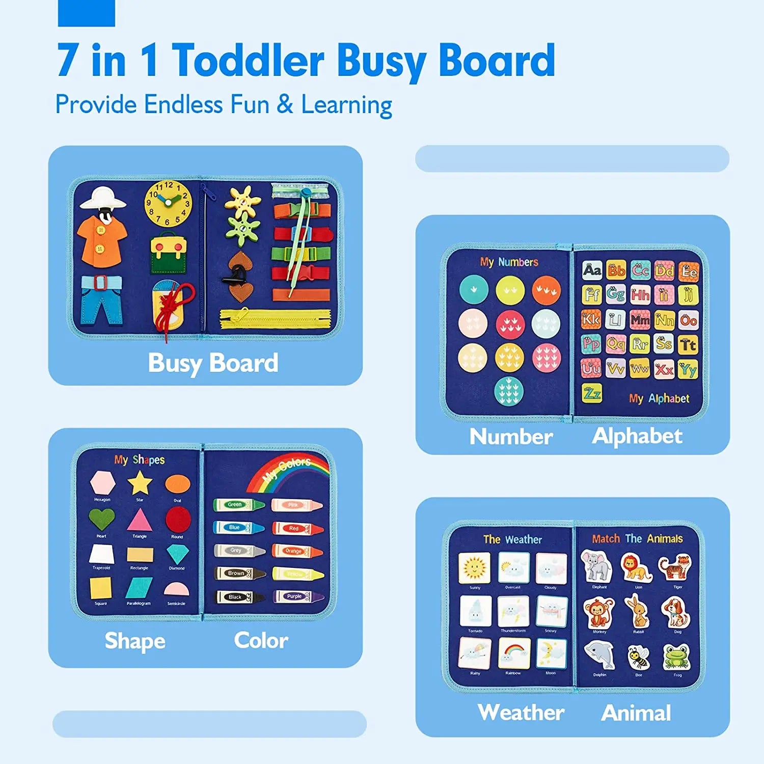 Toddler Montessori Busy Board Activities Education Toys Basic Dress Motor Skills Baby Travel Learning Toys For Christmas Gift