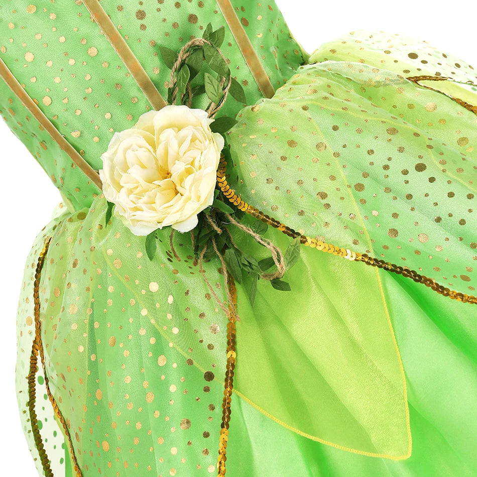 Girls Tinkerbell Fairy Costume – Green Princess Dress Outfit
