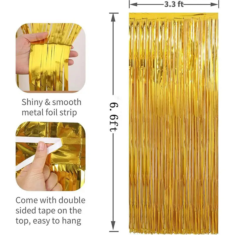 2Meters Party Backdrop Curtains Glitter Gold Tinsel Fringe Foil Curtain Birthday Wedding Decoration Adult Anniversary Decortion