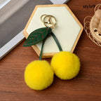 Keychain Key Fob Bag Pendant Fluffy Cherry Keyring Bag Hanging Leaf Artificial Rabbit Fur Ball Key Holder Plush Bag Accessories