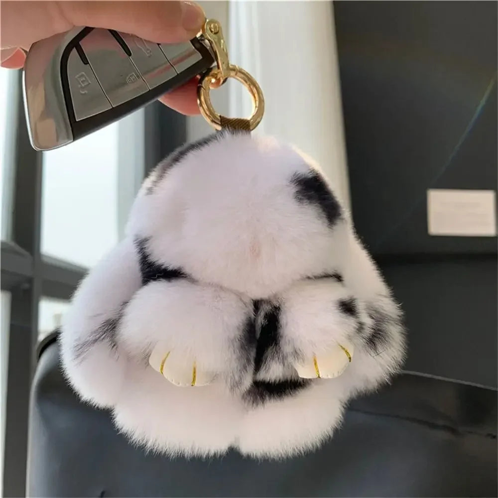 Plush Key Chains Bag Hanging Pendant Car Key Ring Mini Rabbit Hair Bow Bag Strap Cute Bunny Couple Keychain