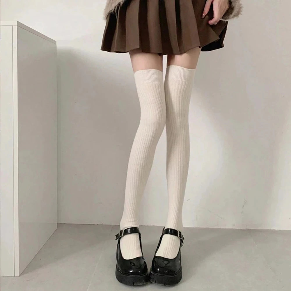 1/3/6 Pairs Women Classic Striped Knee High Stockings Fashionable Versatile Black White Gray Solid Color Comfortable Stockings ﻿