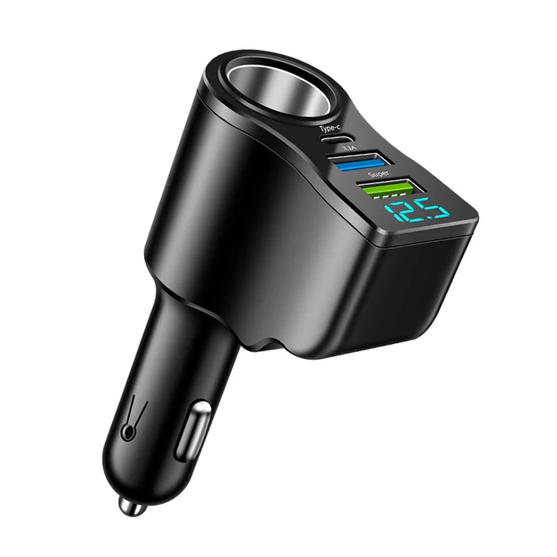 New digital display car fast charging dual USB car charger car one to three cigarette lighter 66W car multifunctional charger
