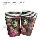 Masha and The Bear Theme Birthday Party Supplies Girls Masha Tableware Set Balloons Plates Cups for Kids Party Baby Shower Decor