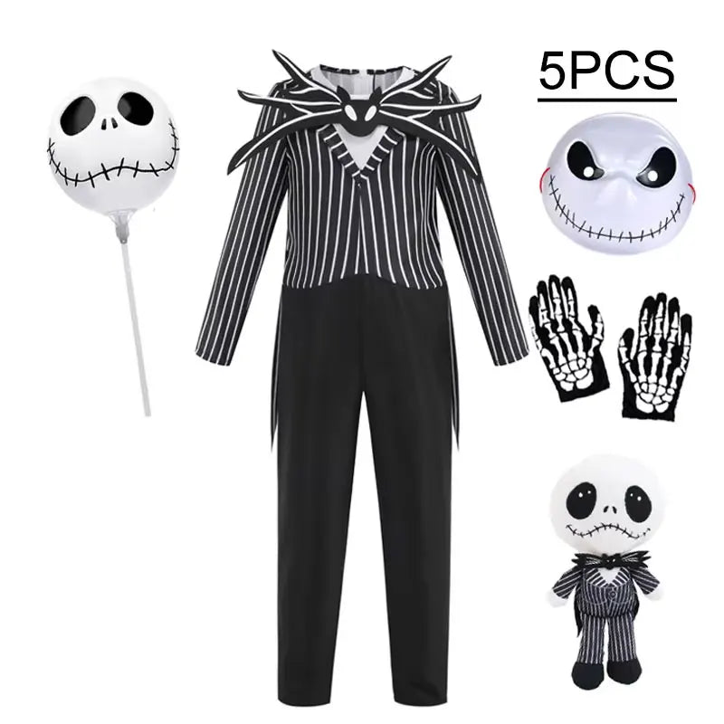 Kids Jack Skellington Cosplay Costume The Nightmare Before Christmas Boys Striped Outfit  Halloween Party Fancy Dress Up Set