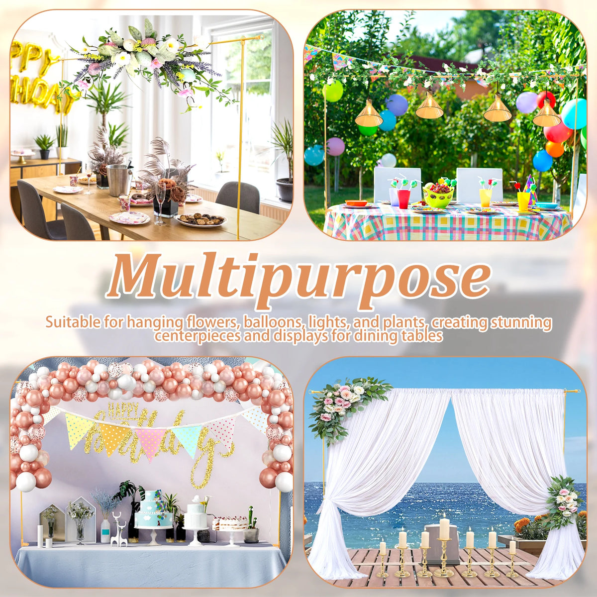 Over The Table Rod Stand Adjustable Balloon Arch Stand Flower Table Arch Suitable for Birthday Party Wedding Halloween Xmas Deco