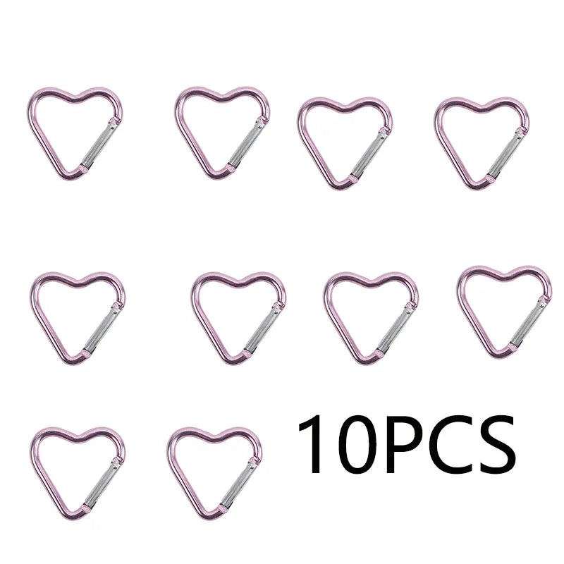 10PCS Carabiner Keychain Clip Heart-shaped Aluminum Small Carabiners Tactical Clips Outdoor Tools Water Bottle Keyring HWXGJ04