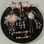 Chinese Hanfu Hair Stick Hairpin Earrings Hair Accessories Set Long Fringed Vintage Hairpin Flower Handmade Wedding Hair Jewelry