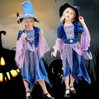 Halloween Party Costumes Witch Dress for Girls Kids Cosplay Carnival Witch Costume Pumpkin Dress Up With Bag Hat Wand Clothing