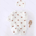 All Seasons Cute Infant Newborn Baby Romper Baby Boy Girl Cartoon Bear Cotton Jumpsuit with Hat