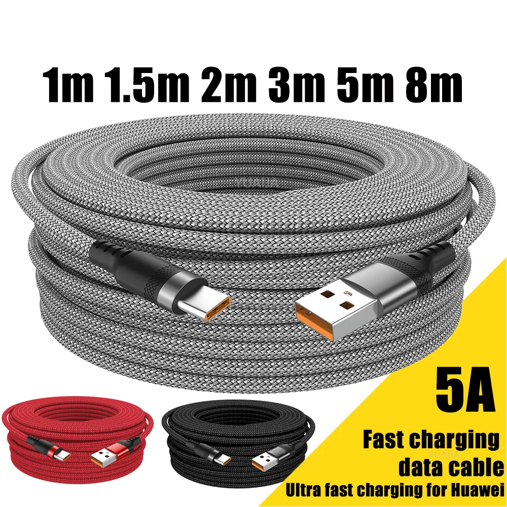 USB TYPE C Cable 5A Super Fast Charge Cable for iPhone 15 16 17 Full Range Huawei Samsung Oppo OnePlus Universal USB C Extension