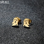 Punk Halloween Earring Black Stainless Steel Ghost Pirate Skull Stud Earrings Women Men Goth Pumpkin Spider Bat Ear Jewelry Gift