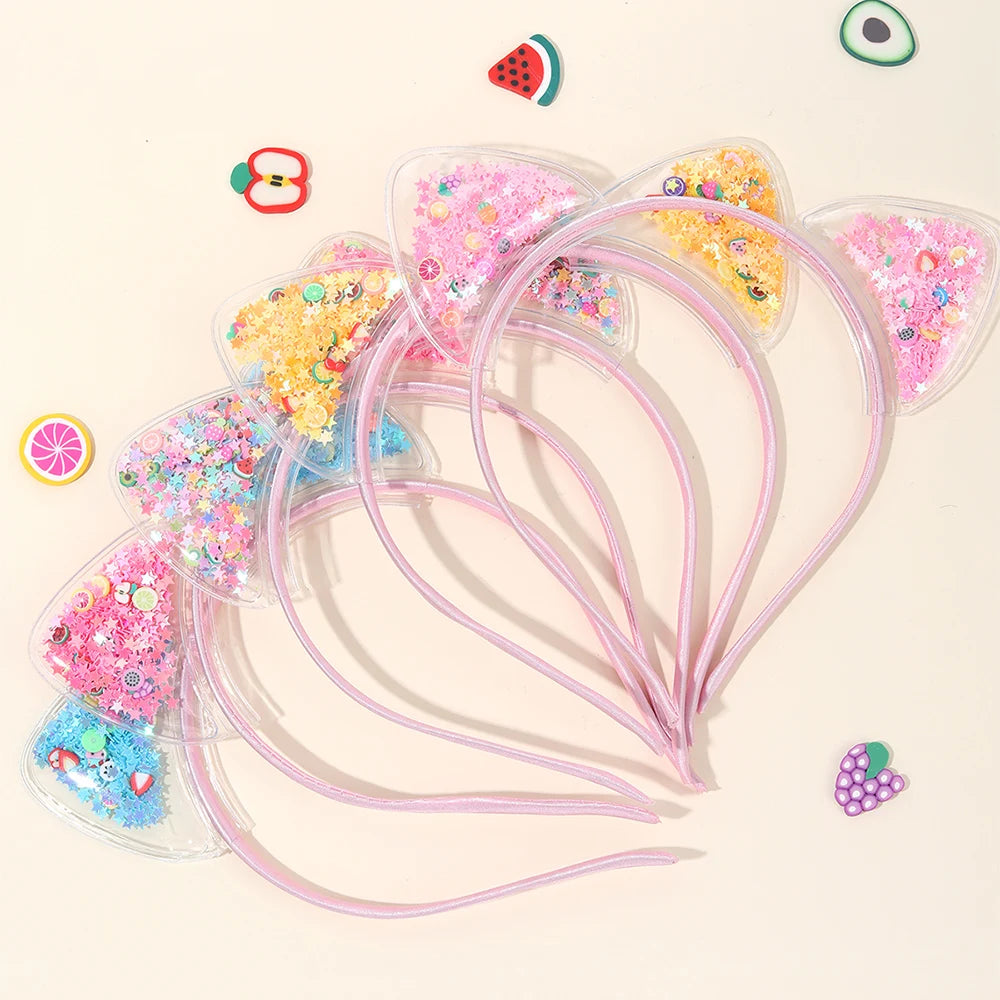 5Pcs Cat Ear Headband Cute Star Shining Sequin Hairbands Sweet PVC Ear Princess Hair Band Gift Kids Fashion Headwear Accessories