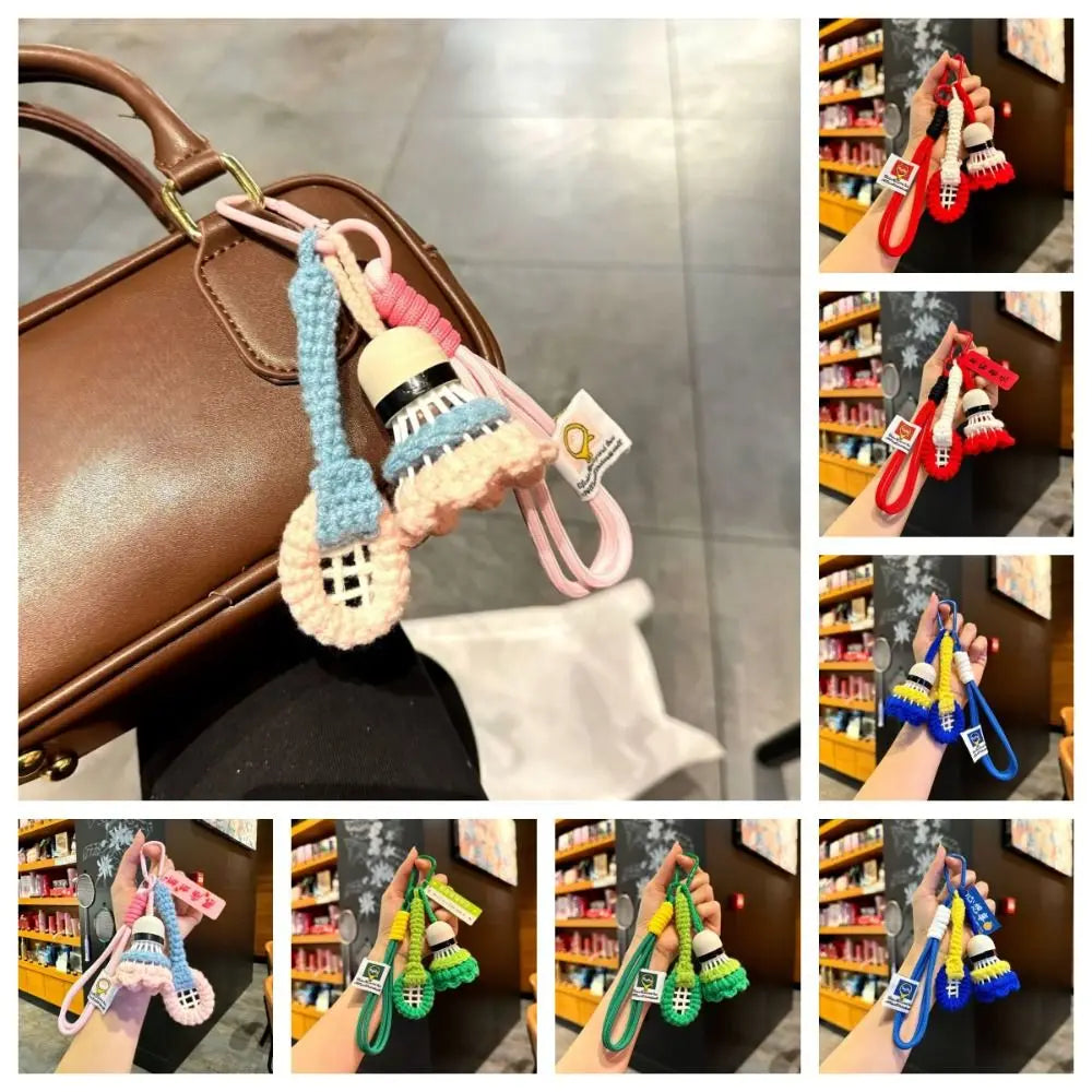 Soft Cute Crochet Badminton Keychain Mini Bright Color Knitted Badminton Pendant Bag Hanging Charms Car Keyring Backpack Decor
