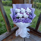 Hello Kitty Plush Bouquet with Rose Kawaii Anime Fluffy Stuffed Plush Doll Christmas Valentine's Day Holiday Birthday Gift