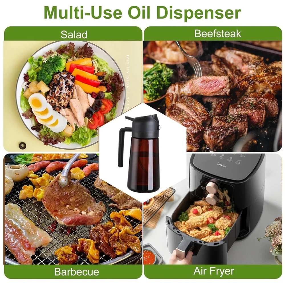 2-in-1 Glass Oil Sprayer & Dispenser, 16oz Leakproof Olive Oil Bottle for Cooking, Air Fryer, Salad, BBQ