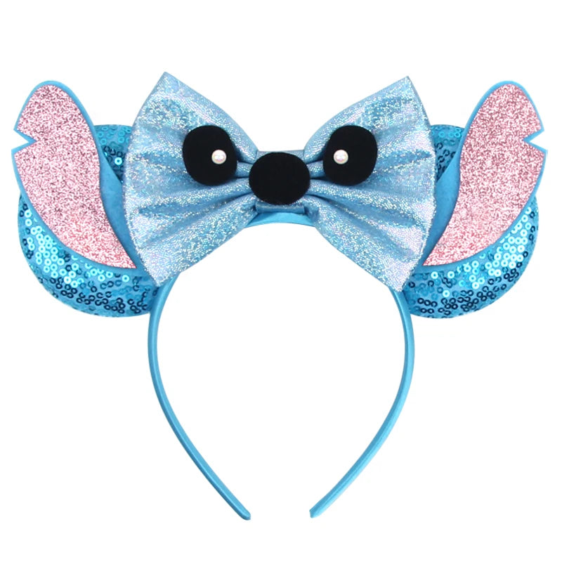 HEROCROSS Cute Stitch Headbands For Girls Sequins Bow Hairband Women Angel Headwear Kids Ears Hair Accessories Carnival Gift