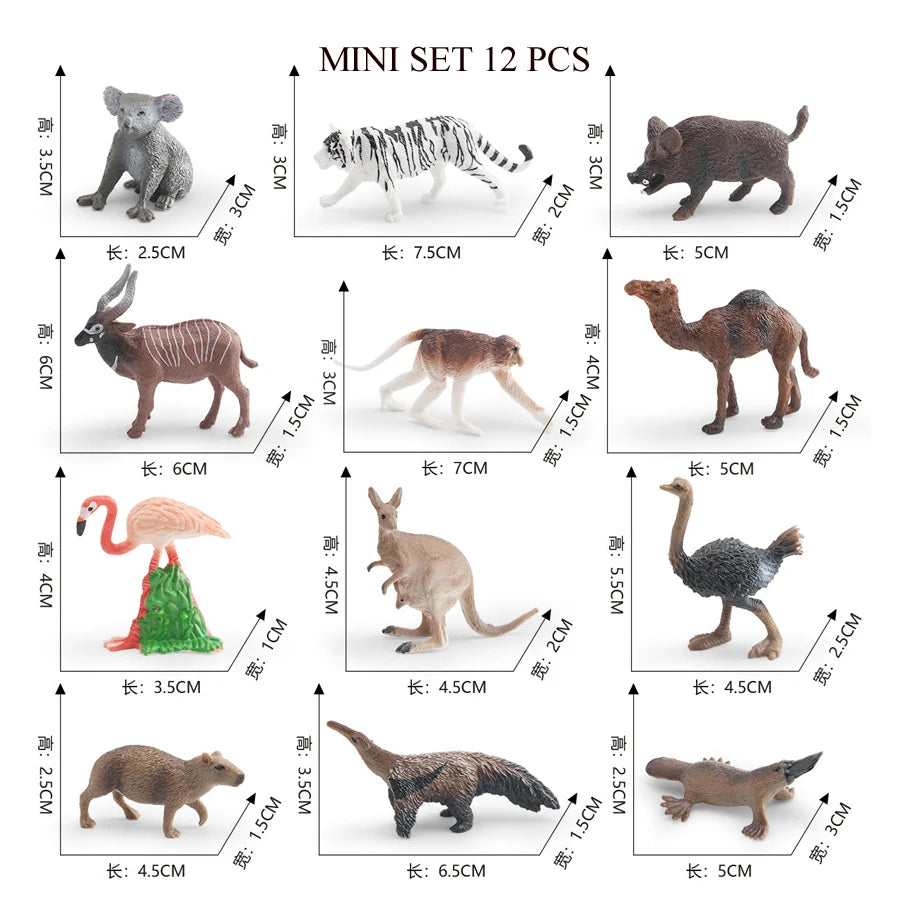 Simulation Mini  Farm Poultry Puppy Crocodile Pegasus Monkey Bird Wildlife Figurine Animal Model Sets Education Kid Toys