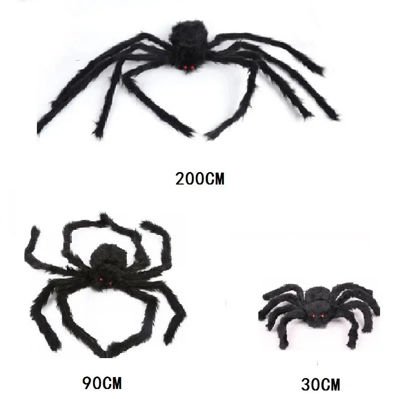 30/90/150cm Halloween Black Scary Giant Spider Huge Spider Web Halloween Decor Home Bar Haunted House Prop Holiday Outdoor Decor