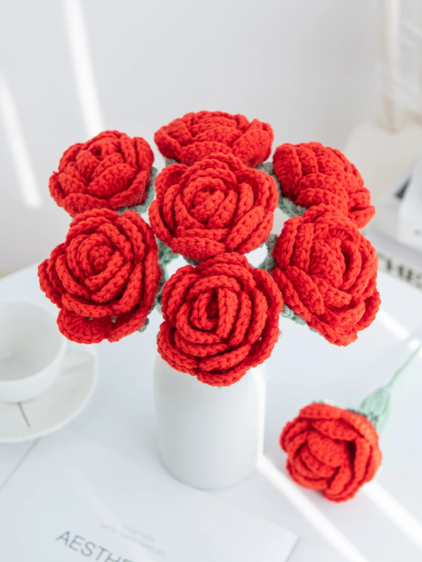 1/4pcs Artificial Handmade Crochet Rose Finish Product Outdoor Garden Arch Wedding Bridal Bouquet Home Bonsai Party Diy Gift Box