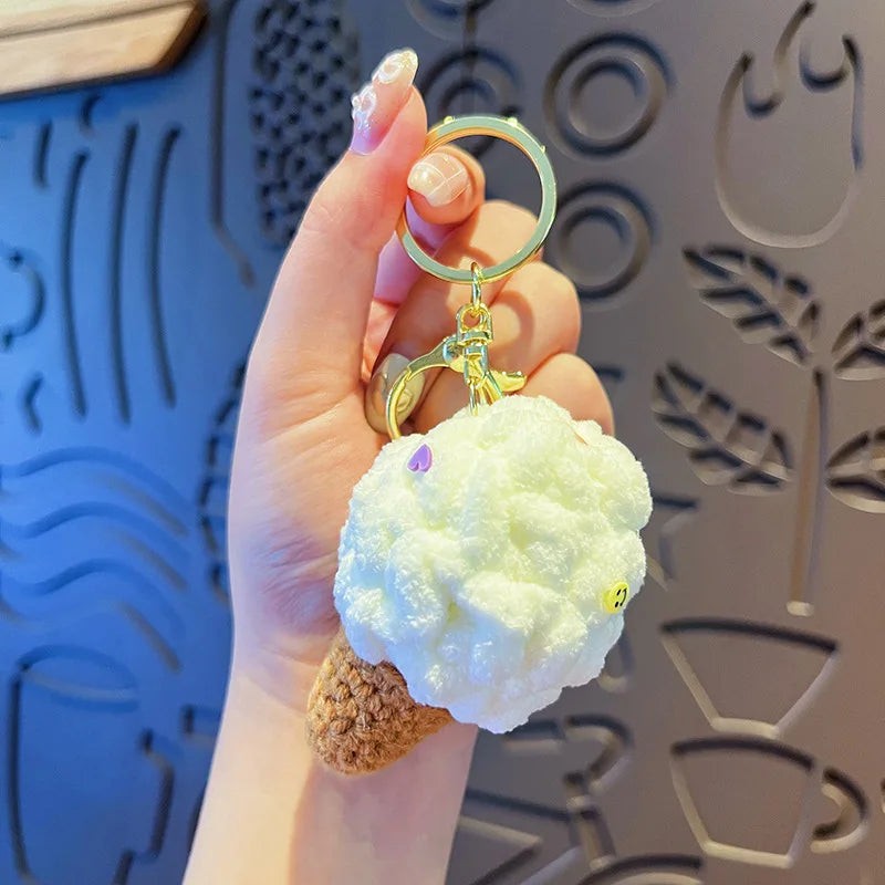 Handmaking Crochet Ice Cream Keyrings Wholesale Sweet Ice Cream Cone Series Crochet Keychain For Bag Pendant  Custom Accessories