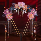 Chinese Hanfu Hair Stick Hairpin Earrings Hair Accessories Set Long Fringed Vintage Hairpin Flower Handmade Wedding Hair Jewelry