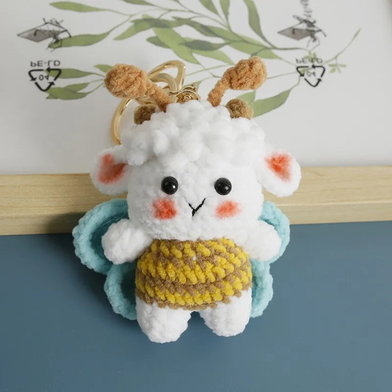 Funny Sheep Doll Crochet Keychains Custom Crochet Cartoon Animal Doll Series Keyring Knitting Bee Doll Cute Keychain Wholesale