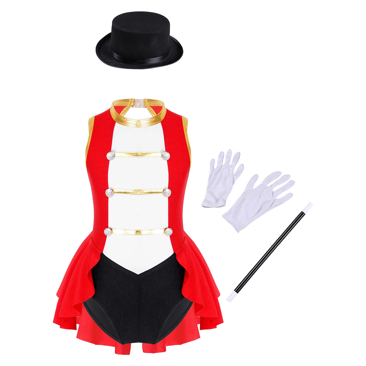 Girls Ringmaster Magician Costume Long Sleeve Leotard Circus Dress Halloween Lion Tamer Theme Carnival Party Fancy Dress Up