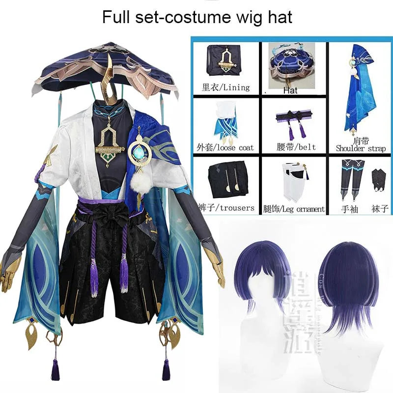 Wanderer Cosplay Costume Full Set with Hats Scaramouche Cosplay Costume Balladeer Cosplay Kimono Halloween