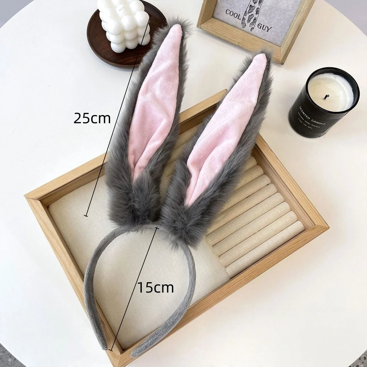 1PCFurry Bunny Ears Headband, Grey&Pink Plush Rabbit Ear Hair Hoop, Cosplay Costume Accessory For Halloween Party Hair For Women