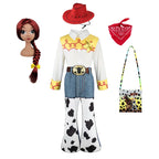 2026 Jessie Cowgirl Costume 2 Piece Set Sleeve shirt Cow Print Flared Pants Kids Cosplay Outfit Halloween Carnival Casual Wear