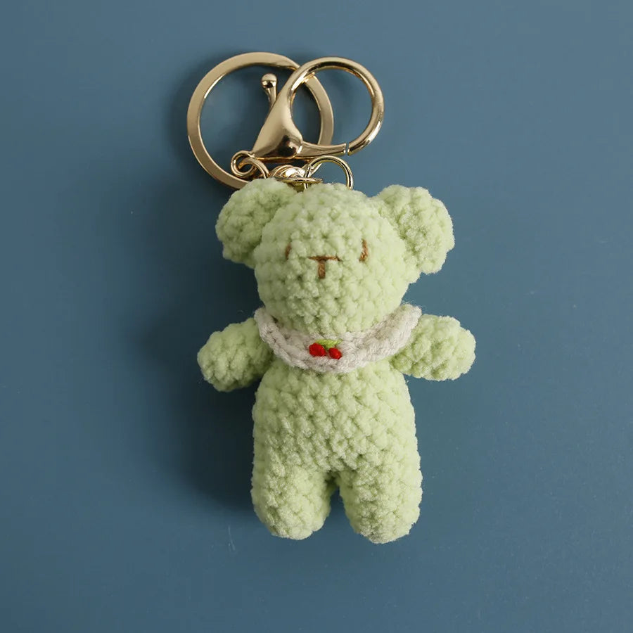 Cute Small Bear Doll Keychain For Couple Gifts Handmaking Crochet Cartoon Bear Keychain Knitting Animal Doll Custom Accessories