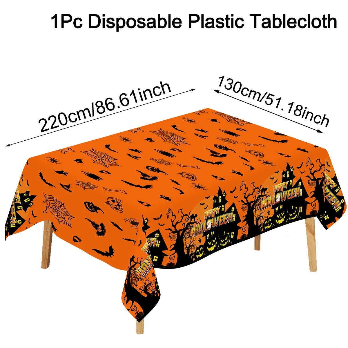 1pc Orange Black Horror Ghost Table Cover Happy Halloween Tablecloth for Trick or Treat Theme Home Decoration