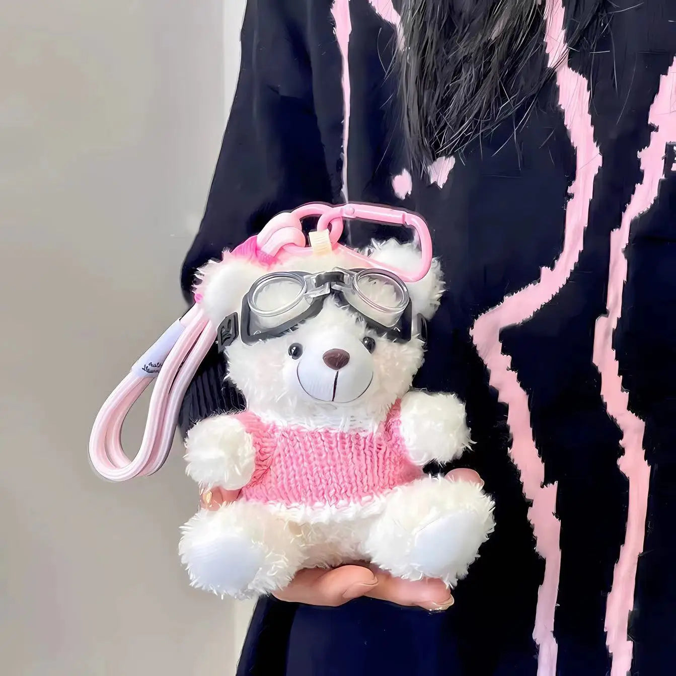 Cartoon Small Bear Keychain Plush Brown Bear Clothes Lovely Glasses Bear Doll Keychain Gifts NOTE: Glasses are not included.