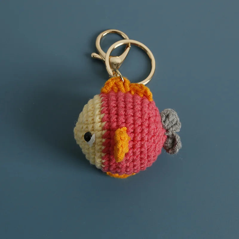 Funny Shrimp Doll Crochet Keychain Handmaking Clown Fish Knitting Keyrings Cute Shrimp Keyrings Bag Pendant Custom Accessories
