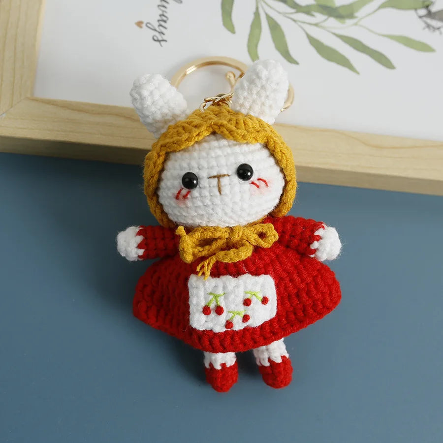 Cute Rabbit Doll Crochet Keyrings Handmaking Knitting Rabbit Keychains Cartoon Carrot Rabbit Keyrings Pendant Custom Accessories