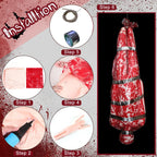 Horror Halloween Outdoor Decoration 59inch Creepy Corpse Props Set Scary Fake Bloody Body Bag Haunted House Hanging Decorations