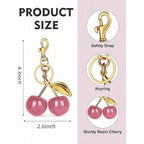 Unique Shiny Cherry Shaped Pendant, New Cherry Crystal Pendant, Keychain Pendant, Cherry Decor Keychain With Clasp, Shiny Resin Product, Suitable As Bag Accessory, Suitable For Women Handbag