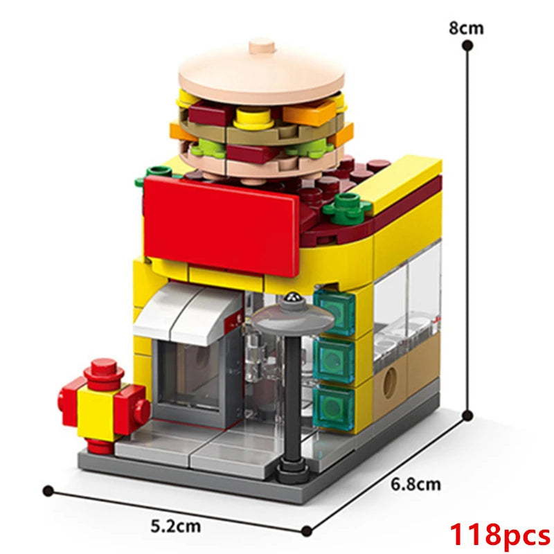 NEW DIY Restaurant Coffee Milk Tea Store Street View Food House Building Blocks Kit Girls Bricks Movie Model Toy