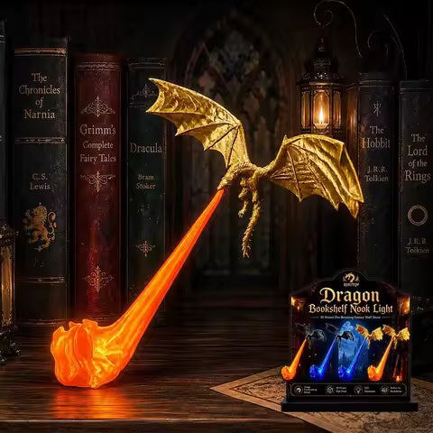Fire Breathing Dragon Bookshelf Nook Light 3D Printed Flying Dragon Shelf Decor Lover Gift for Halloween Indoor Table Display