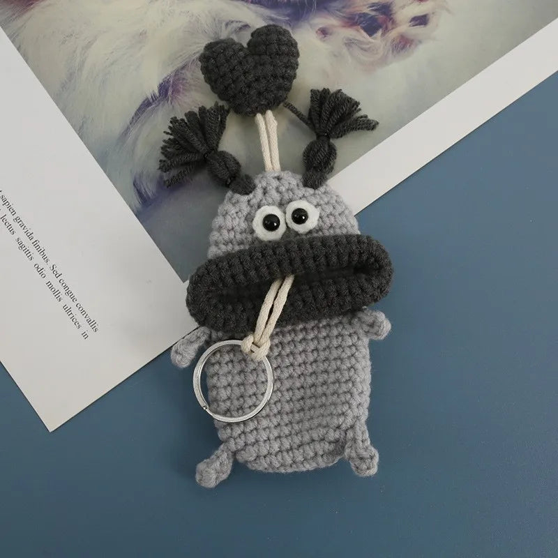 Funny Crochet Keychains Knitting Cute Sausage Mouth Doll Key Holder Knitted Storage Bag Keyrings For Car Keys Wholesale Custom