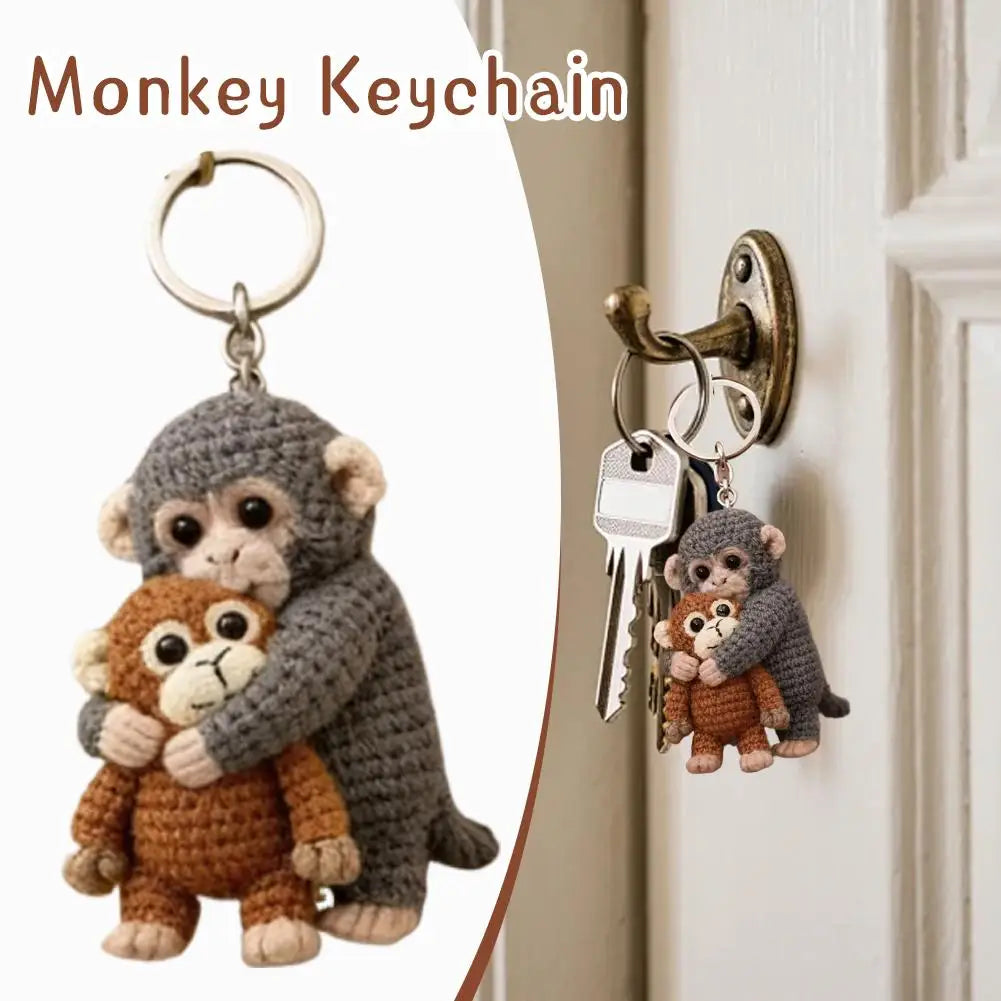Funny Crochet Punch Monkey Keychain Cute Handmade Monkey Design Series Funny Keyring For Backpack Purse Keys Llavero 열쇠고리