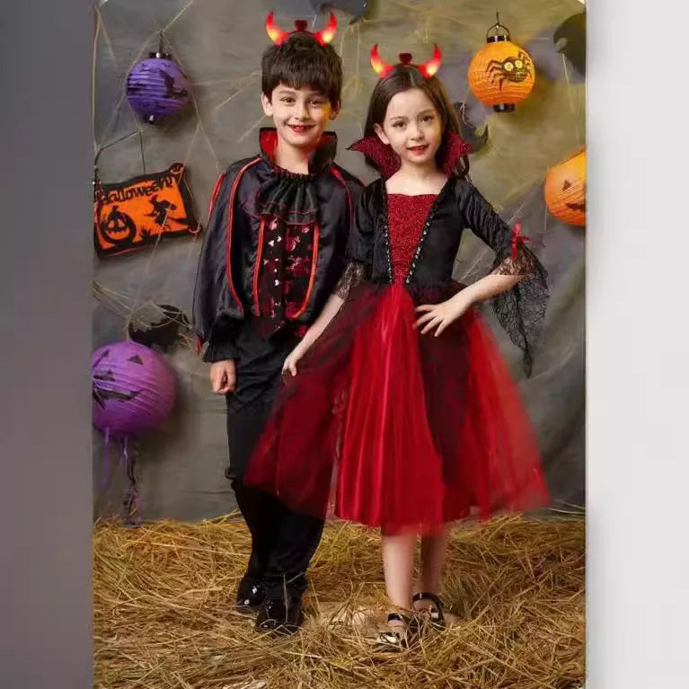 Halloween Costume for Kids Halloween Fantasy Vampire Costume Girls Long Tutu Dress Kids Carnival Outfit Gothic Feather Clothes