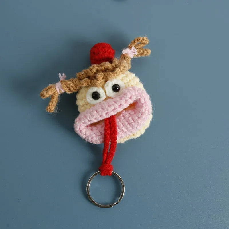 Cute Fruit Series Sausage Mouth Doll Crochet Keychains Custom Knitting Bag For Car Keys Holder Funny Doll Bag For Keys Storage