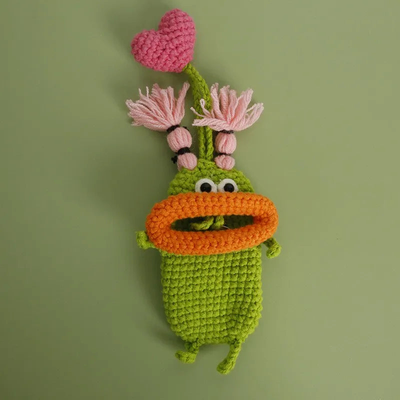 Funny Crochet Keychains Knitting Cute Sausage Mouth Doll Key Holder Knitted Storage Bag Keyrings For Car Keys Wholesale Custom