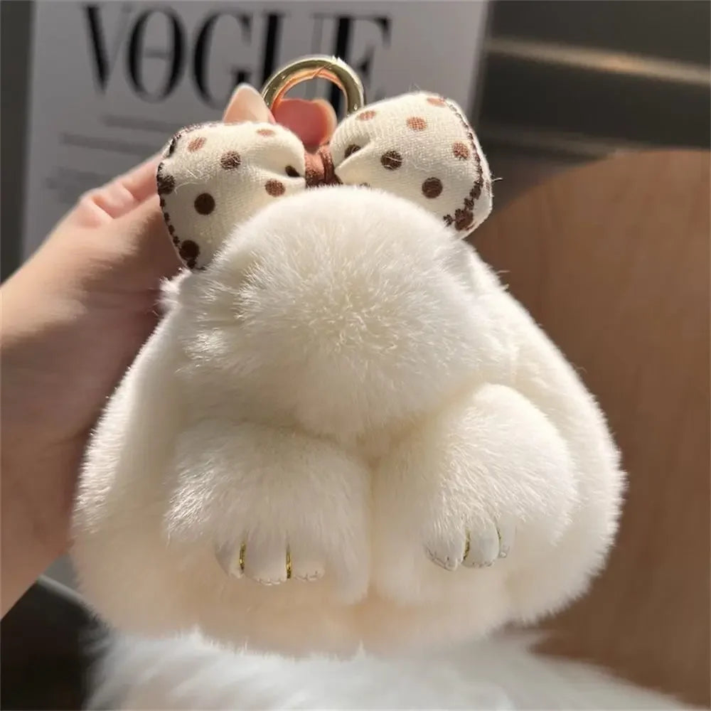 Plush Key Chains Bag Hanging Pendant Car Key Ring Mini Rabbit Hair Bow Bag Strap Cute Bunny Couple Keychain