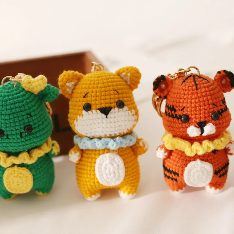 Creative Small Animal Doll Handmake Crochet Keyrings For Bag Pendant Cartoon Puppy Keychain Knitting Animal Doll Keyring Custom