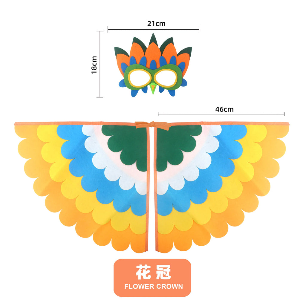 Bird Cosplay Costume Stage Performance Owl Peacock Wings Bird Felt Cape with Mask for Girls Boys Halloween Party Cloak