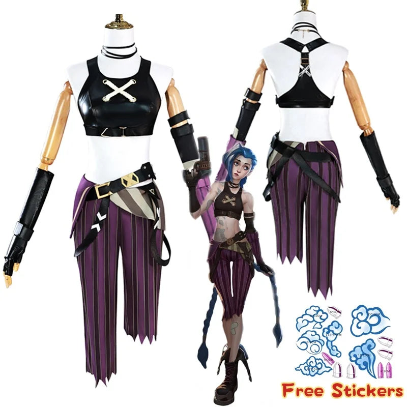 Arcane Season 2 League of Legends LOL Arcane Jinx Halloween Cosplay Costume Loli Outfit Halloween Christmas Gift Cos Convention