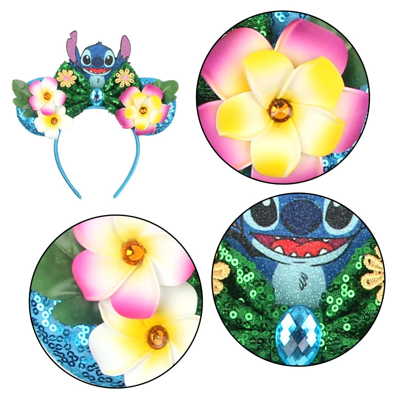 HEROCROSS Cute Stitch Headbands For Girls Sequins Bow Hairband Women Angel Headwear Kids Ears Hair Accessories Carnival Gift